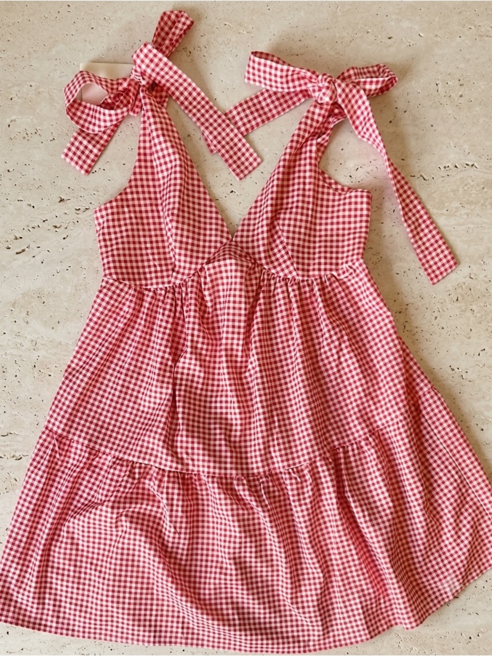 NWT Rosa Clothing Red Gingham Babydoll Dress • Tie Shoulder • Small